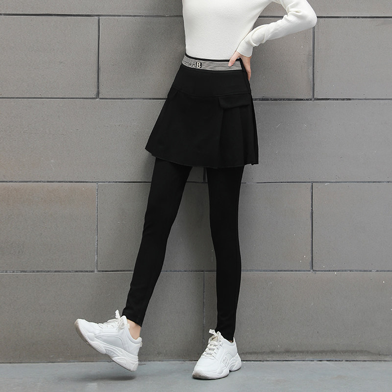 假两件裙2021秋冬条纹字母打底裤 紫碧萝打底裤