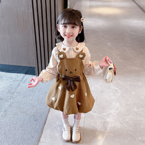 Girls spring and autumn clothes dress dress foreign and fashionable children Two suits Princess Dresses Dresses Baby Fall Braces