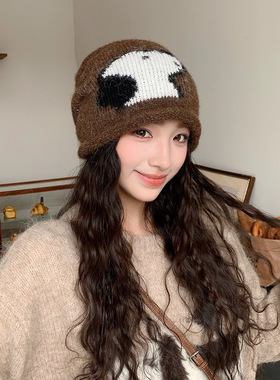 复古提花刺绣卷边针织堆堆帽子女