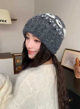 费尔岛格纹针织毛线帽子女秋冬保