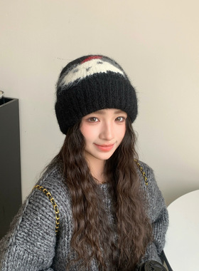 日系可爱小狗毛绒针织毛线帽子女