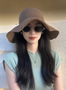 手工编织大檐红色渔夫帽遮阳防晒
