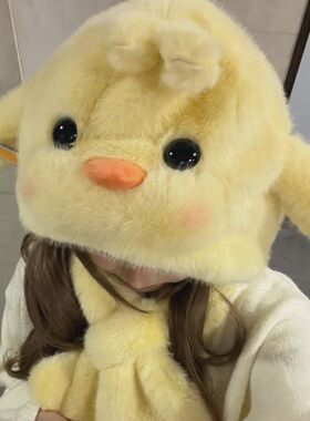 秋冬女小黄鸡保暖护耳围巾一体帽