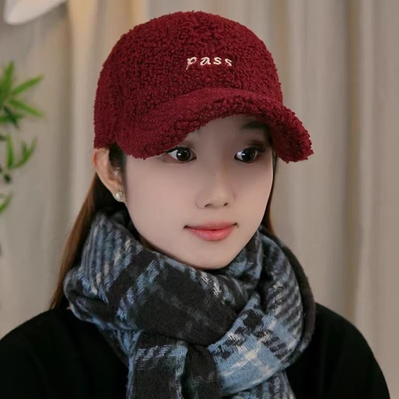 韩版刺绣羊羔绒棒球帽子女2025新款秋冬季保暖加厚鸭舌帽百搭防寒,淘宝优惠券,粉丝福利购,淘宝优惠卷