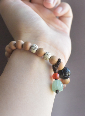 「海棠未雨」原创桃木手链木质女款手串简约古风气质民族风水晶