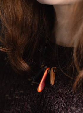 原创木质项链锁骨链毛衣链小众