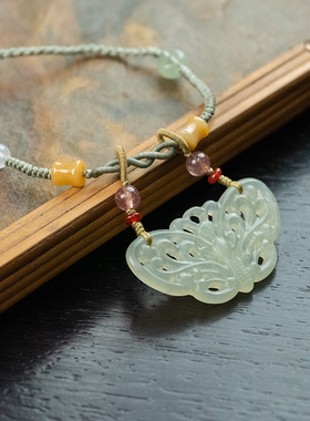 烟外月|岫玉蝴蝶项链手工编绳新中式民族风汉服古风马面裙软璎珞