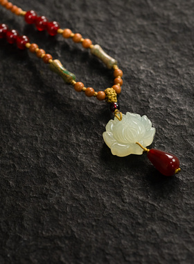 莲措|原创岫玉莲花项链锁骨链璎珞多宝文艺新中式国风手作民族风