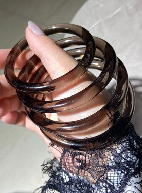 新品冰曜石圆条手镯女天然冰透黑耀石水晶手环玉镯子女款饰品礼物