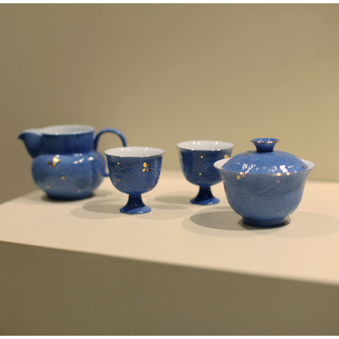 |亦宋树书院|《洒蓝》水纹高足杯 茶杯 酒杯 描金 釉下彩 陶瓷,淘宝优惠券,粉丝福利购,淘宝优惠卷