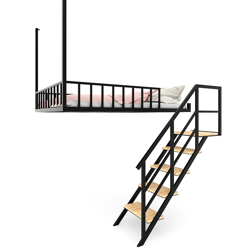 简约小户型阁楼床悬挂式公主床铁艺省空间双人床宿舍公寓上下铺床-图3