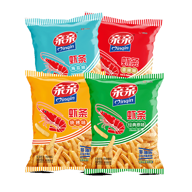 亲亲虾条80g*7包装休闲办公室薯片薯条怀旧零食解馋小吃膨化食品