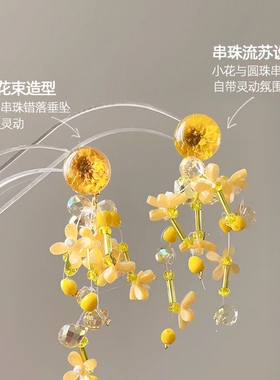 小众夏日黄色花朵流苏无耳洞耳夹