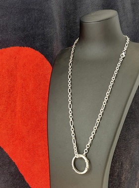 ITALY意大利品牌925纯银项链圆环吊坠手工老银中古首饰西洋古着