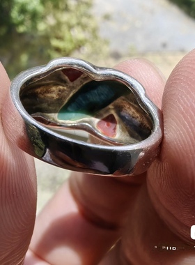 原矿绿松石瓷蓝红墨西哥925老纯银戒指中古首饰古着vintage美国