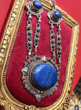 阿富汗原矿青金石重工纯银彩宝项链吊坠纳瓦霍手工古着中古首饰