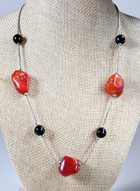 红玛瑙老银项链天然随型设计感925纯银链中古首饰古着vintage海外