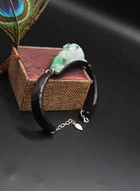 手链定制 翡翠镶嵌木手链 925银链子手链手镯定制设计制作 手工