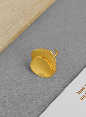 凯旋门光面椭圆戒指 复古个性不规则不对称几何简约圆片开口戒指