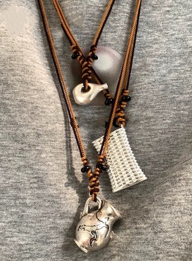 ESN经典系列雕刻酒壶项链 游牧风可小众高级感单耳酒壶编织筐项链