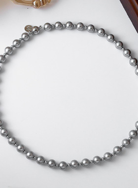 真多麻灰色珍珠项链夏磁吸扣简约高级感小众时尚轻奢百搭锁骨链