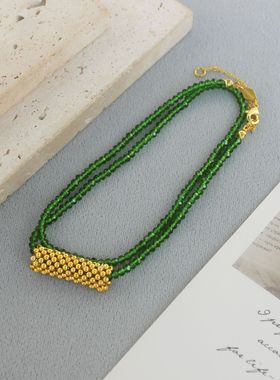 糖果色绿色串珠项链 欧美手工简约小众通勤时尚高级感轻奢锁骨链