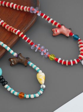 ITZM*家搞笑狗项链 小众设计童趣淡水珍珠紫水晶多巴胺串珠项链