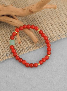 sj家胭昭红玛瑙手链新中式简约温柔气质优雅感东陵玉串珠手链