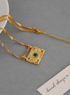 HVME*家恶魔之眼项链 新款土耳其欧美小众中东复古方形锆石锁骨链