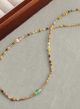 新中式碧玺串珠项链25年新款轻奢小众甜美文艺复古极细串珠锁骨链