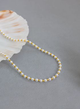 25年经典款珍珠项链法式简约大气轻奢高级感金珠仿施家珍珠锁骨链