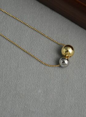 24新款金银撞色圆球项链冷淡风轻奢小众休闲大气裸链可调节毛衣链