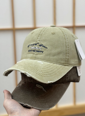 春秋帽子情侣韩版百搭水洗做旧牛仔软顶布鸭舌帽女时尚潮牌棒球帽