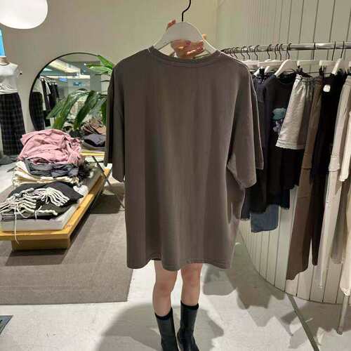 韩国东大门2026春季新款GRADE时尚拼接百搭纯色宽松短袖T恤 - 图1