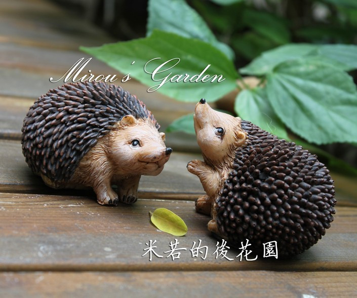 多肉盆景裝飾家居擺件賊可愛樹脂園藝工藝品 mini小刺蝟組雙生花
