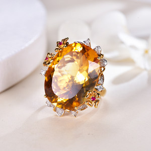 米莱珠宝天然黄紫水晶戒指女18k金镶嵌钻石碧玺吊坠彩宝现货
