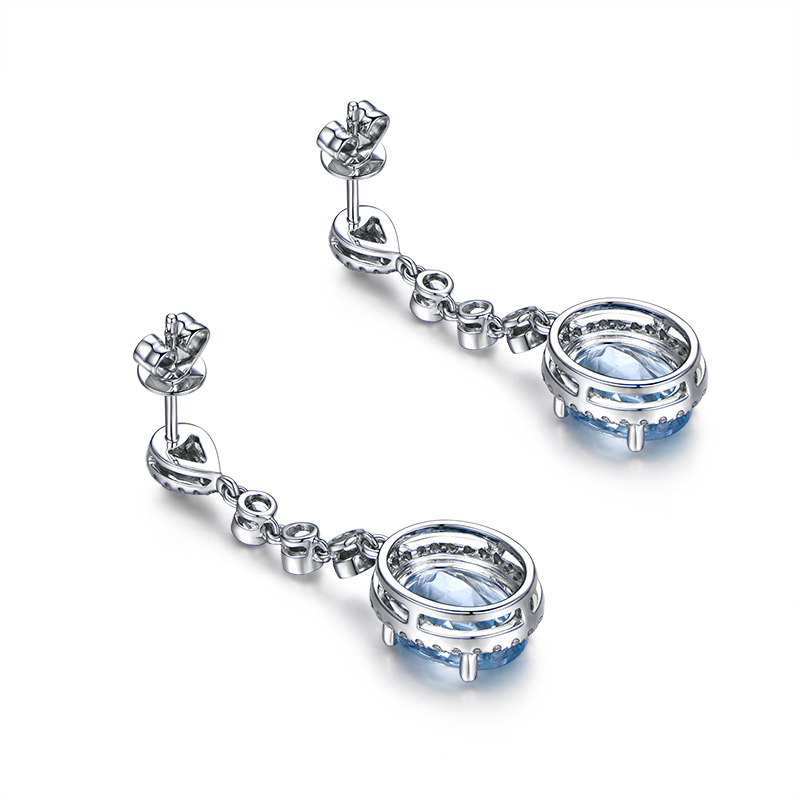 米莱珠宝海蓝宝耳环 3.65克拉18K金镶嵌耳饰耳坠天然彩色宝石-图1