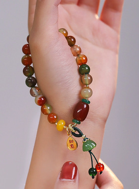 新中式天然石民族风莲蓬手链国潮设计感新款如意手串女秋冬礼物