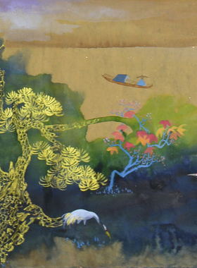原创纯手绘国画山水画客厅装饰画办公室挂画松鹤延年四尺四开横幅
