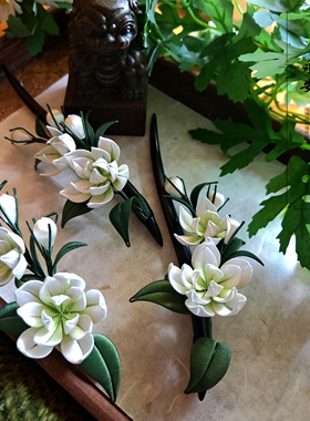 非遗缠花茉莉黑檀木发簪新中式