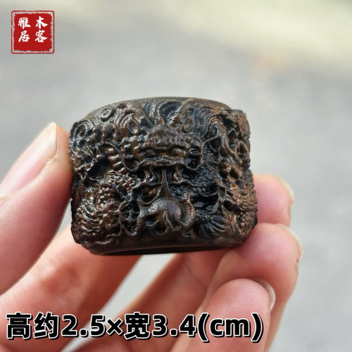 沉香木中式国潮九龙貔貅扳指男女款戒指招财文玩手把件饰品生肖龙 - 图3