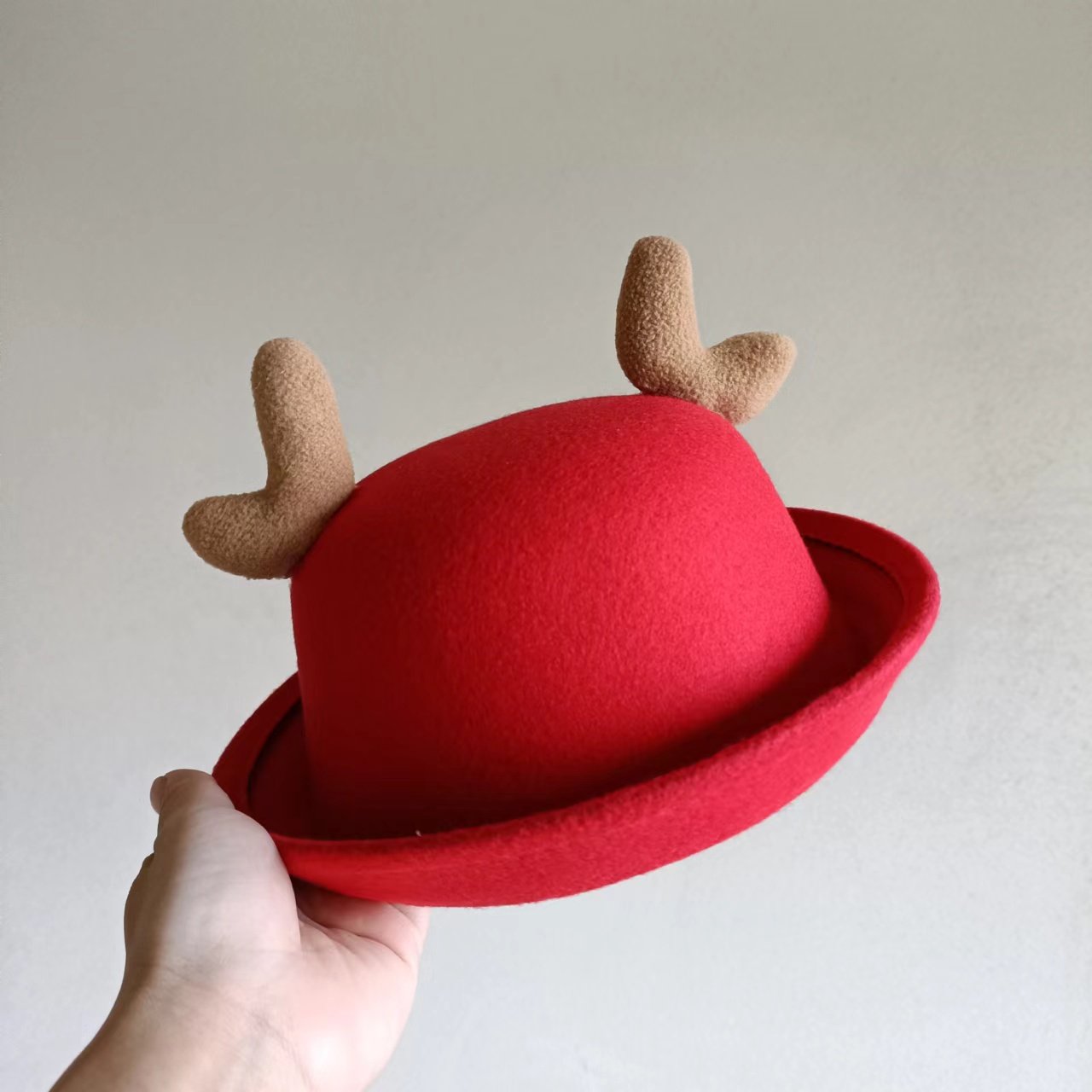 亲子款鹿角圣诞帽冬韩版小礼帽子女男儿童纯色毛呢帽秋圆顶英伦潮,淘宝优惠券,粉丝福利购,淘宝优惠卷