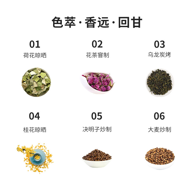 山野农夫玫瑰荷叶乌龙茶花茶养生茶独立包装大麦决明子桂花乌龙茶