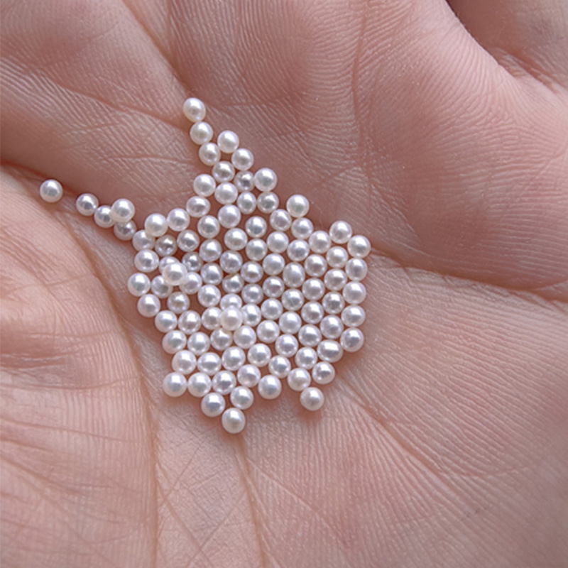 迷你天然淡水圆形3-3.5mm颗粒珍珠DIY手链戒指打孔小米粒珍珠散珠 - 图0