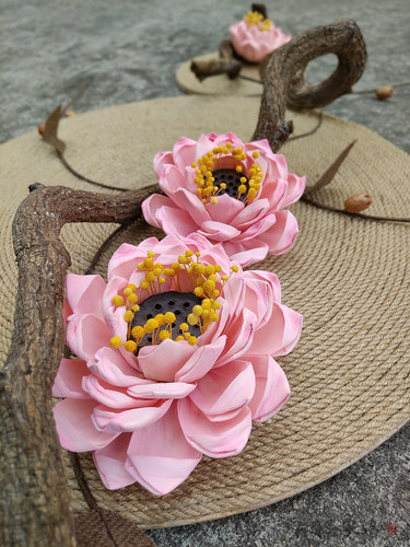 睡莲清韵麻绳圆形装饰画禅意新中式家居壁饰挂件干花玄关民宿墙饰 - 图2