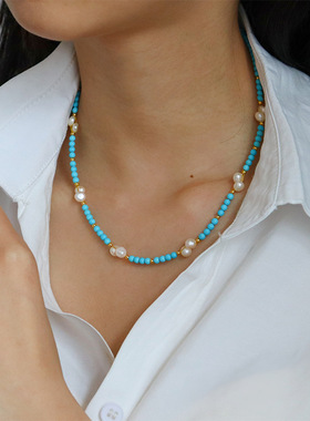 绿松石锁骨链女式夏日项链