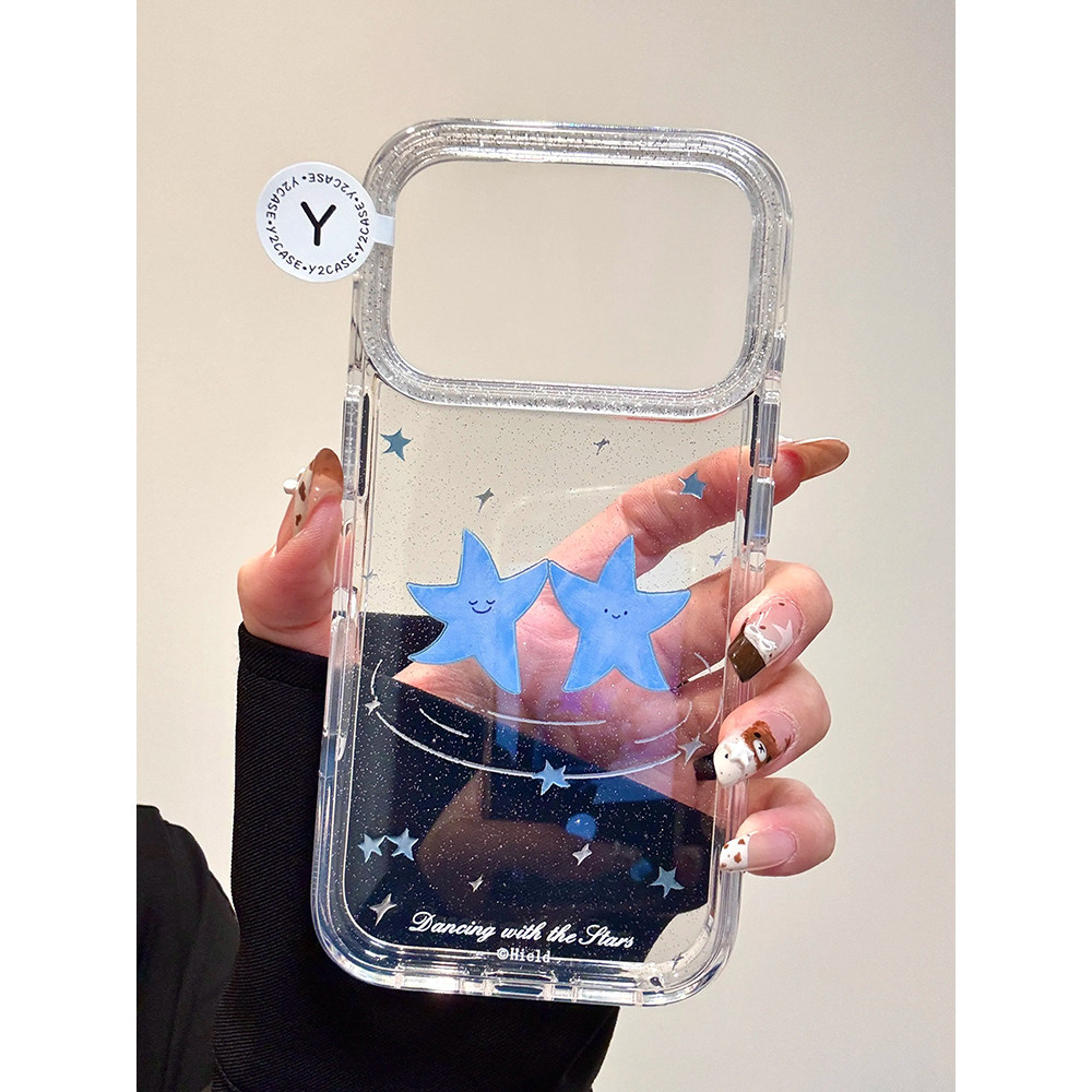 ins风小众跳舞的星星透明适用苹果17promax手机壳15iphone16pro保护套13/14双层IMD高级感带手链小众气囊防摔,淘宝优惠券,粉丝福利购,淘宝优惠卷