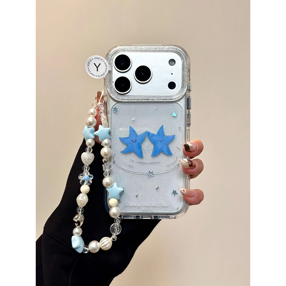 ins风小众跳舞的星星透明适用苹果17promax手机壳15iphone16pro保护套13/14双层IMD高级感带手链小众气囊防摔,淘宝优惠券,粉丝福利购,淘宝优惠卷