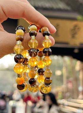 综合天然水晶石招财金黄水晶手链