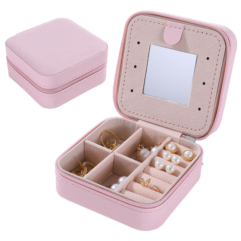 Simple ins portable jewelry box wholesale anti-oxidation earrings earrings rings nail art jewelry storage box with mirror